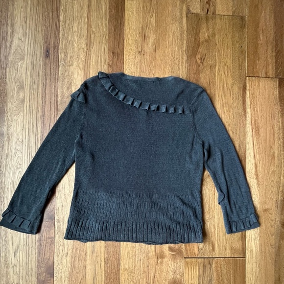 Nie + Zoe Grey Silk Linen Ruffle Cardigan Womens’s Sz XL Business Travel Cottage - Picture 2 of 6